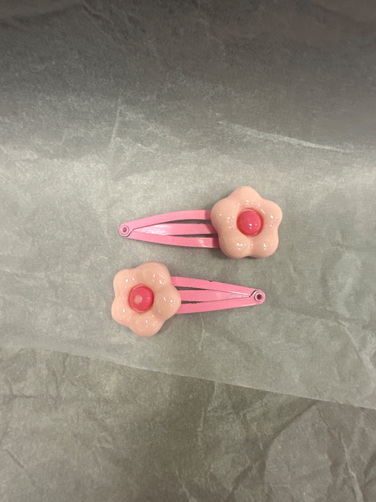 Pink Flower Snap Hair Clips - Pair