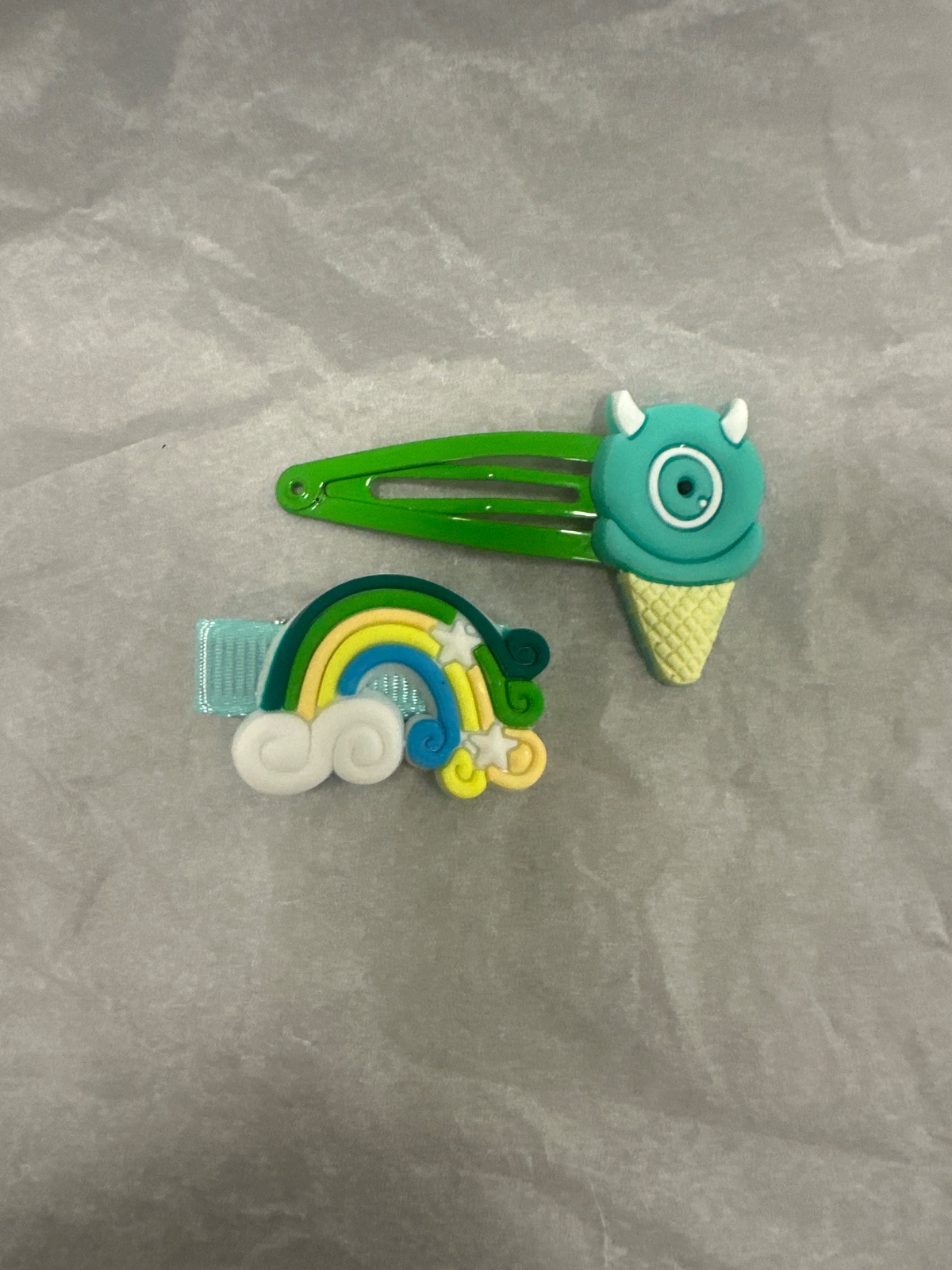 Kids' Monster Ice Cream & Rainbow Hair Clip Set
