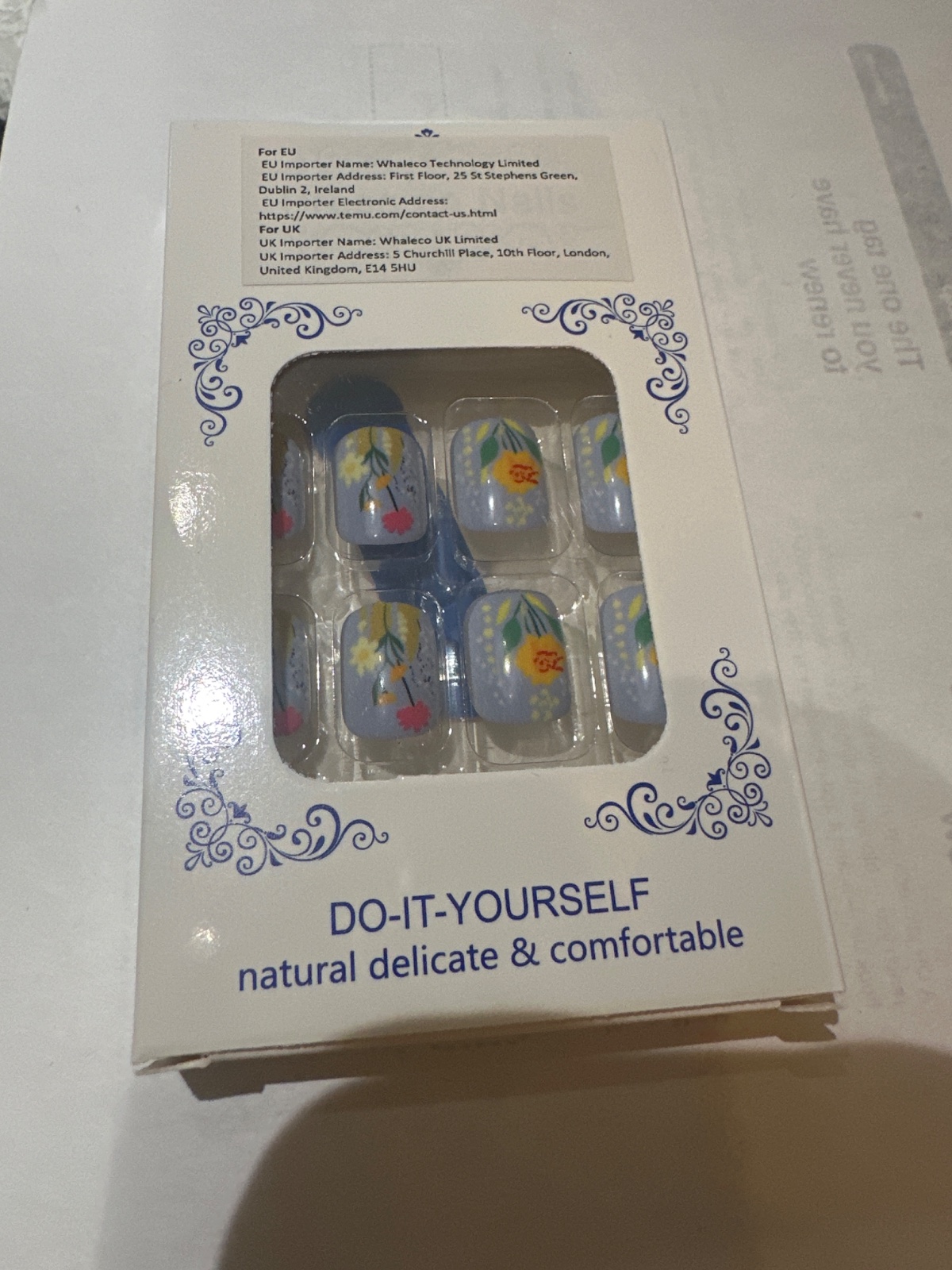 Blue Floral Press-On Nails Set