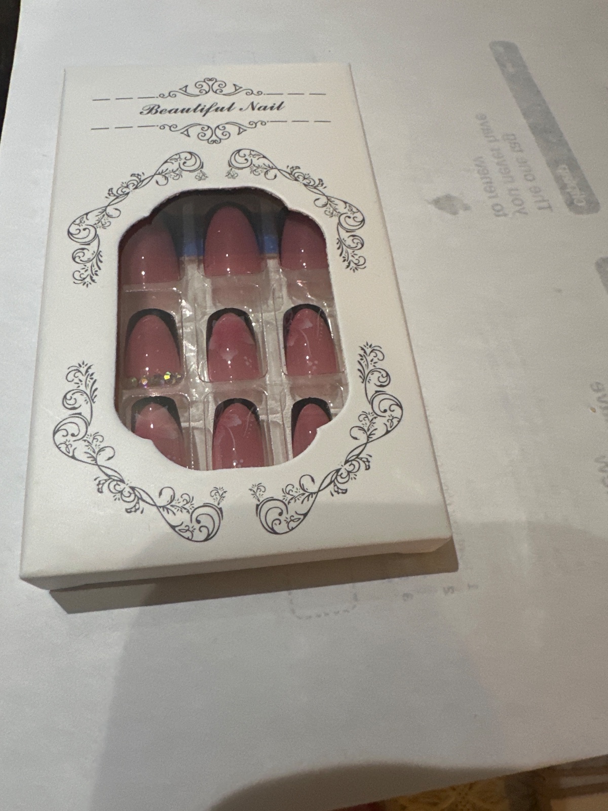 Mauve Pink Press-On Nails with Rhinestone Accent