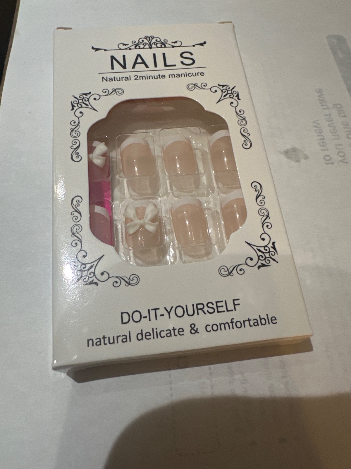 French Tip Press-On Nails with Bow Accent