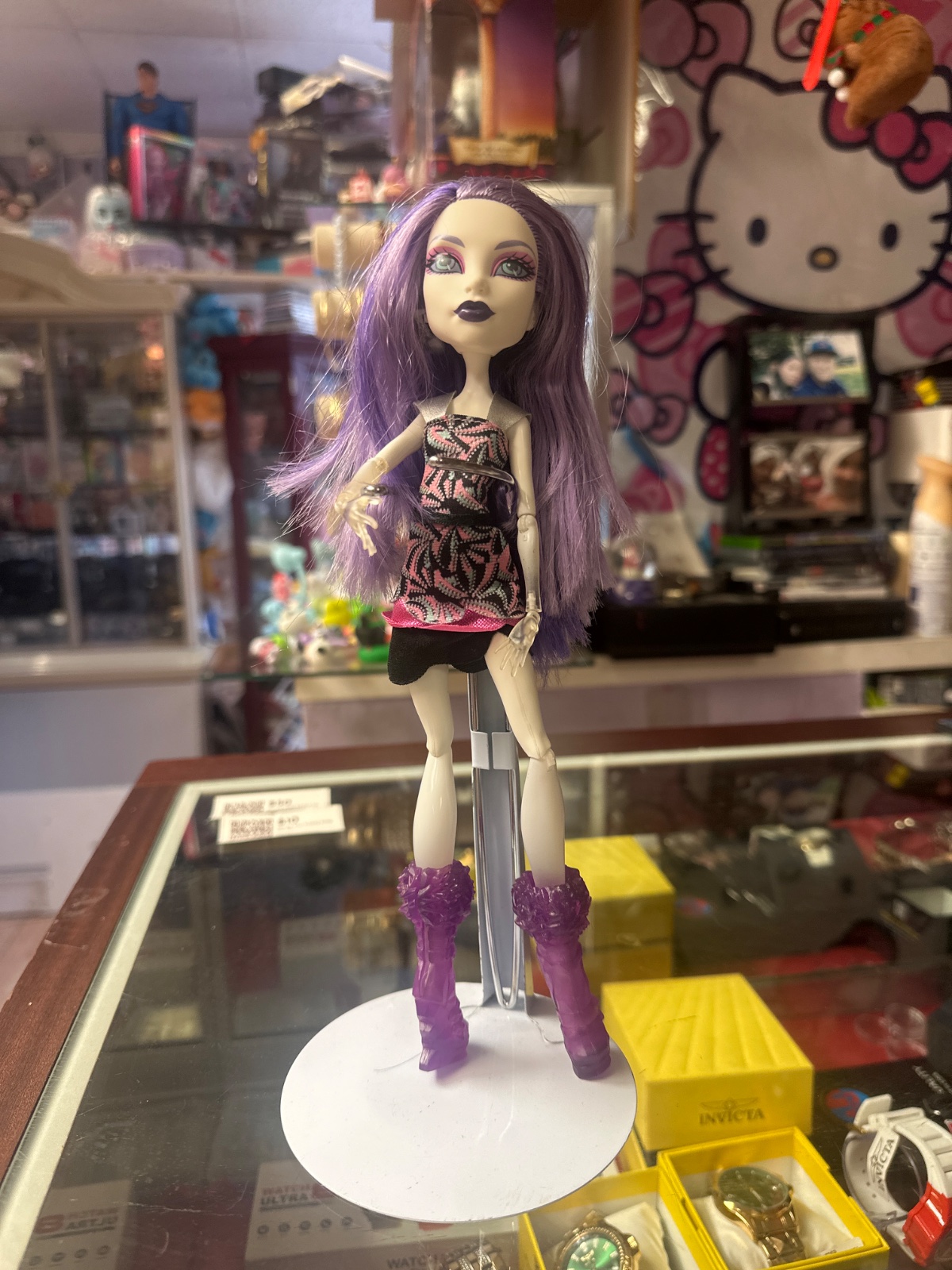 Purple-Haired Monster High Doll with Print Dress