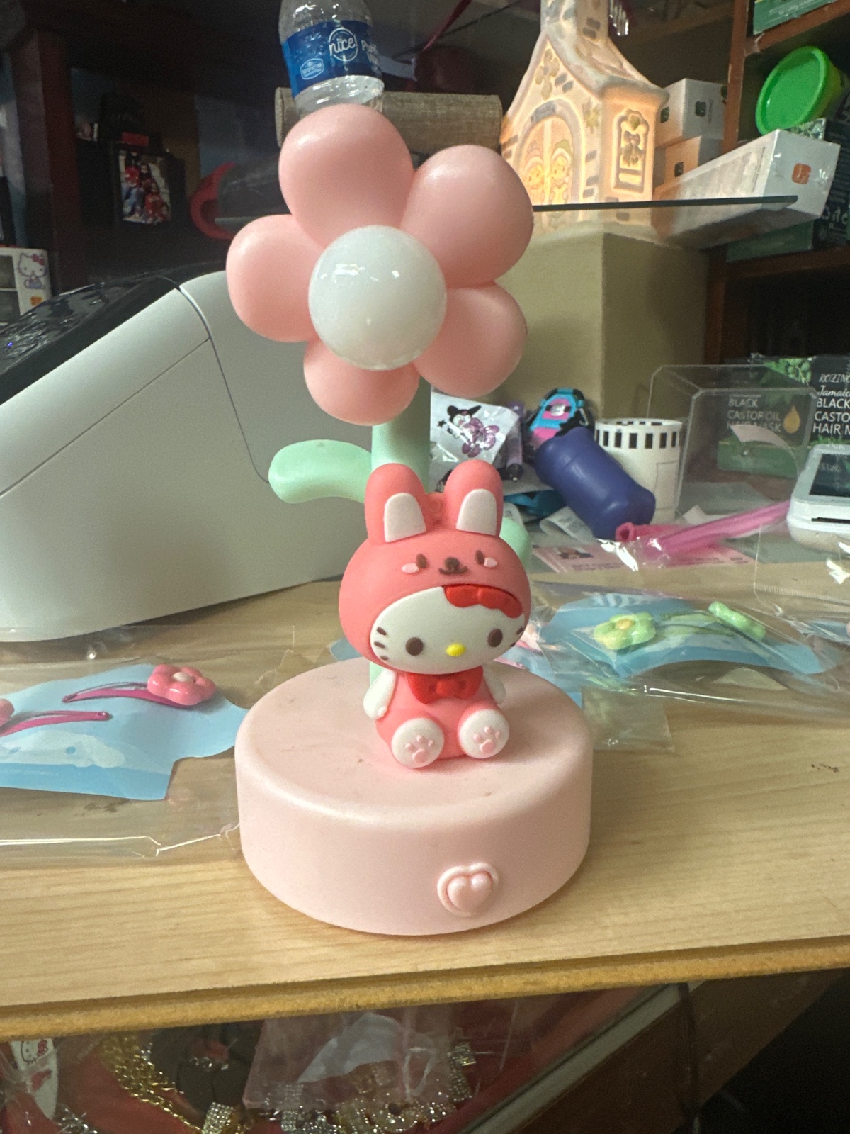 Hello Kitty Bunny Costume Figure with Pink Flower Lamp