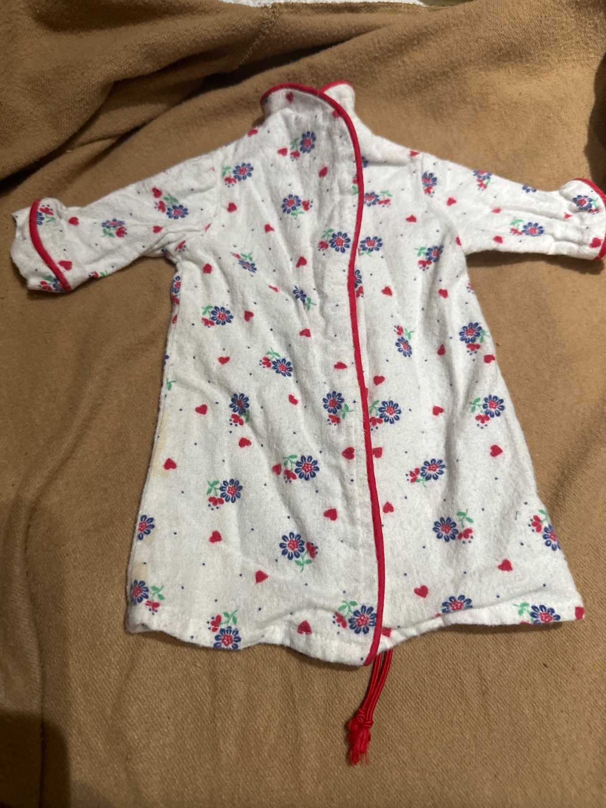 Vintage Doll Robe Floral Heart Print Red Trim