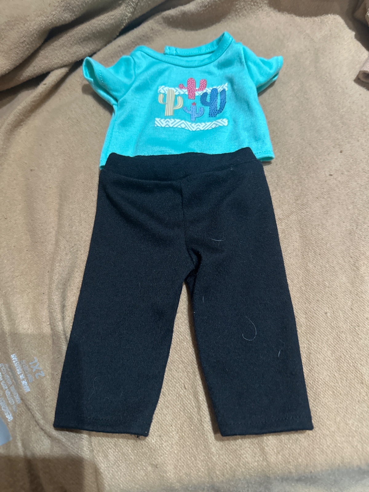 Doll Outfit Turquoise Cactus Tee and Black Pants Set