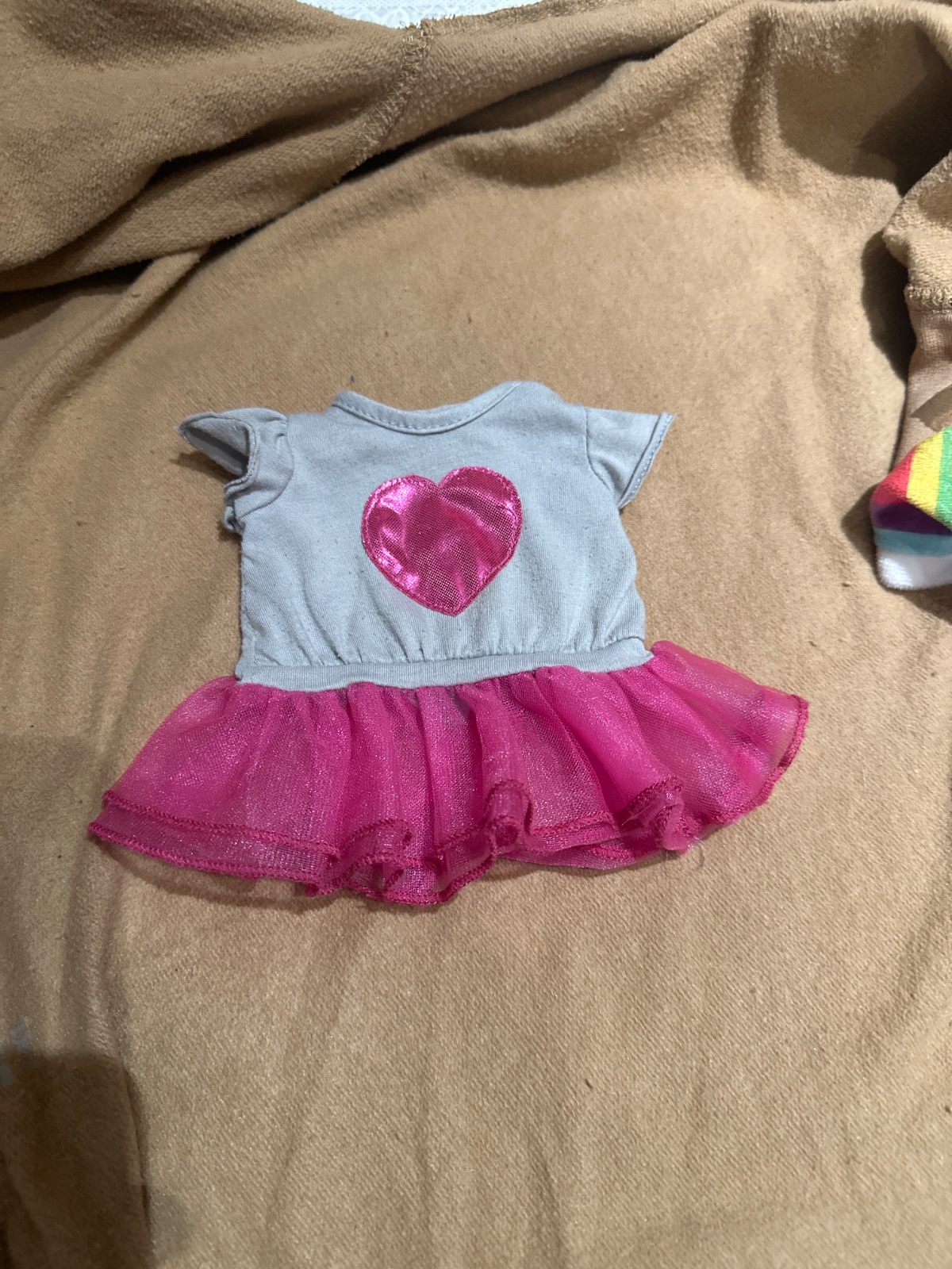 Doll Tutu Dress - Gray Top with Pink Heart & Tulle Skirt