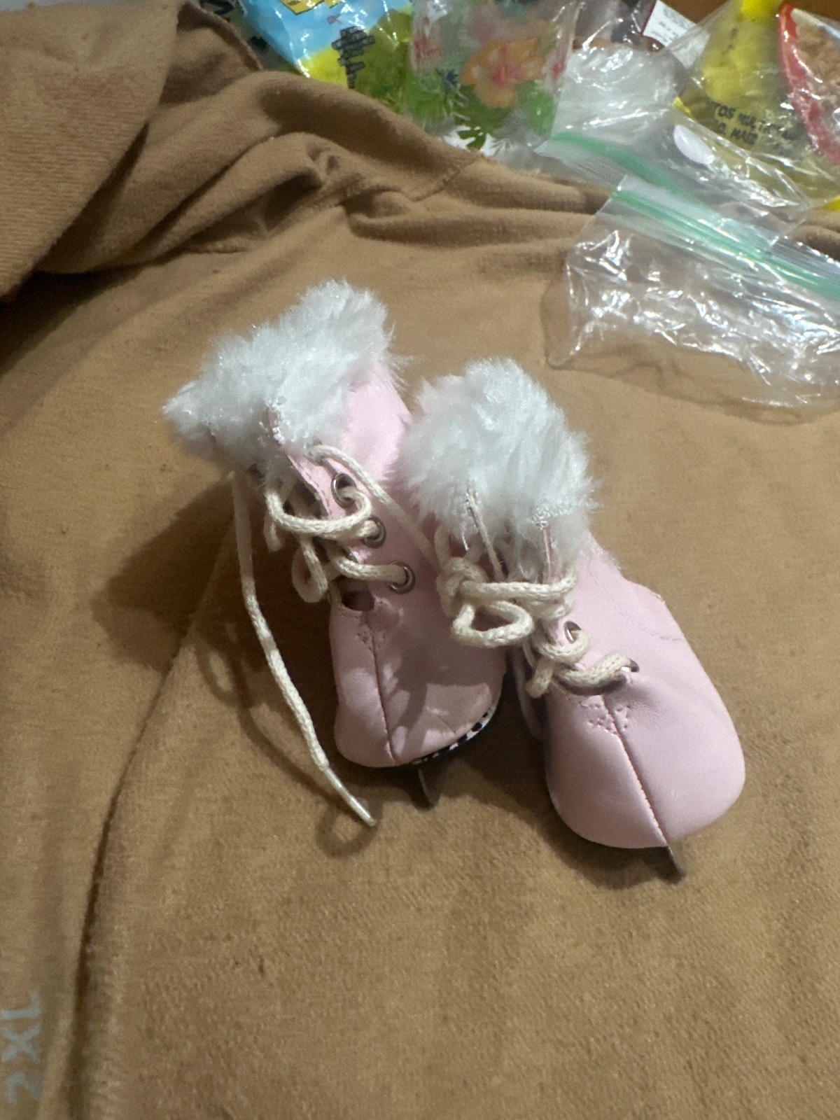 Doll Ice Skates Pink Faux Fur Trim 18 Inch Doll Accessory