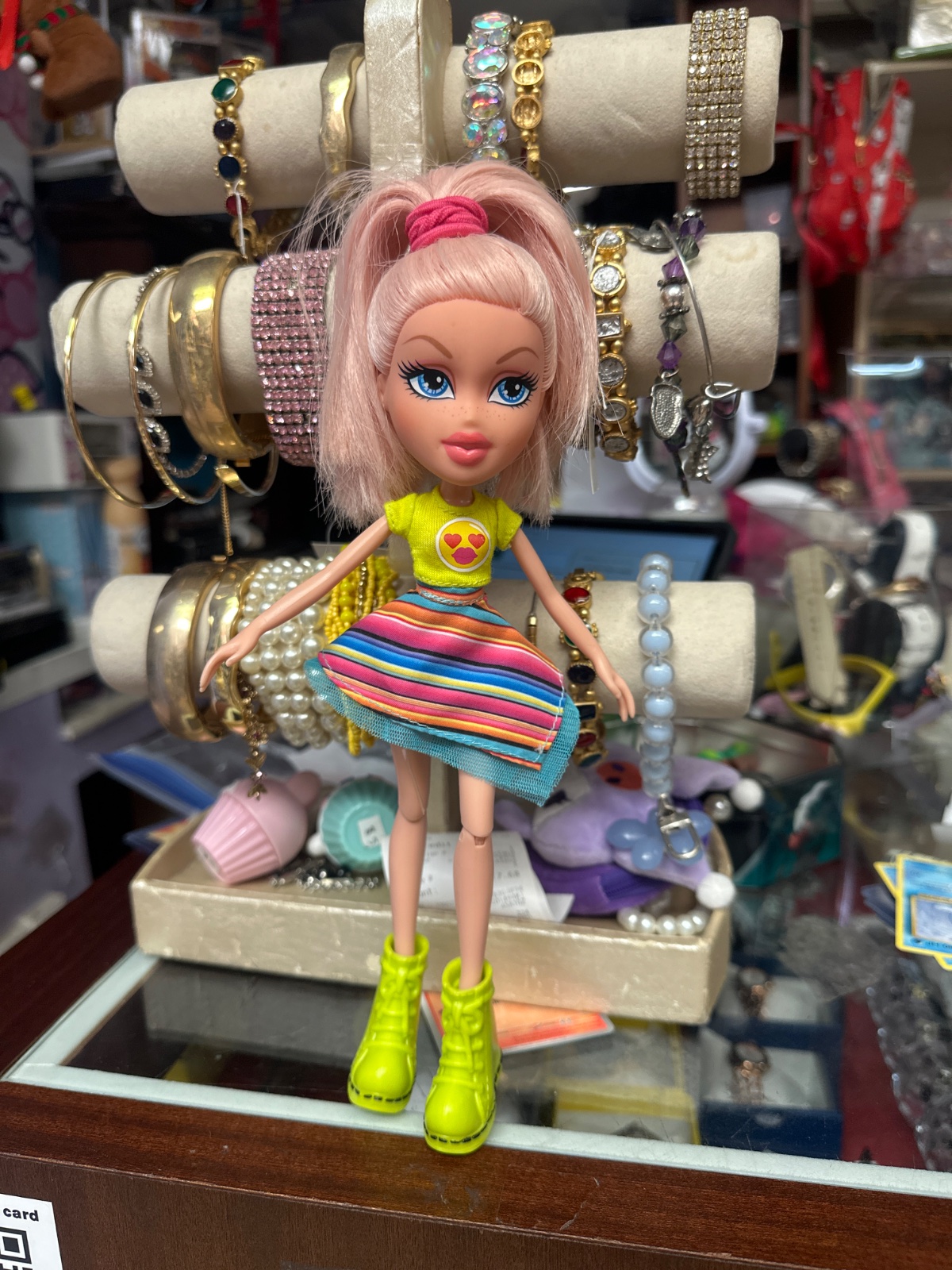 Bratz Doll Pink Hair Striped Dress Neon Boots