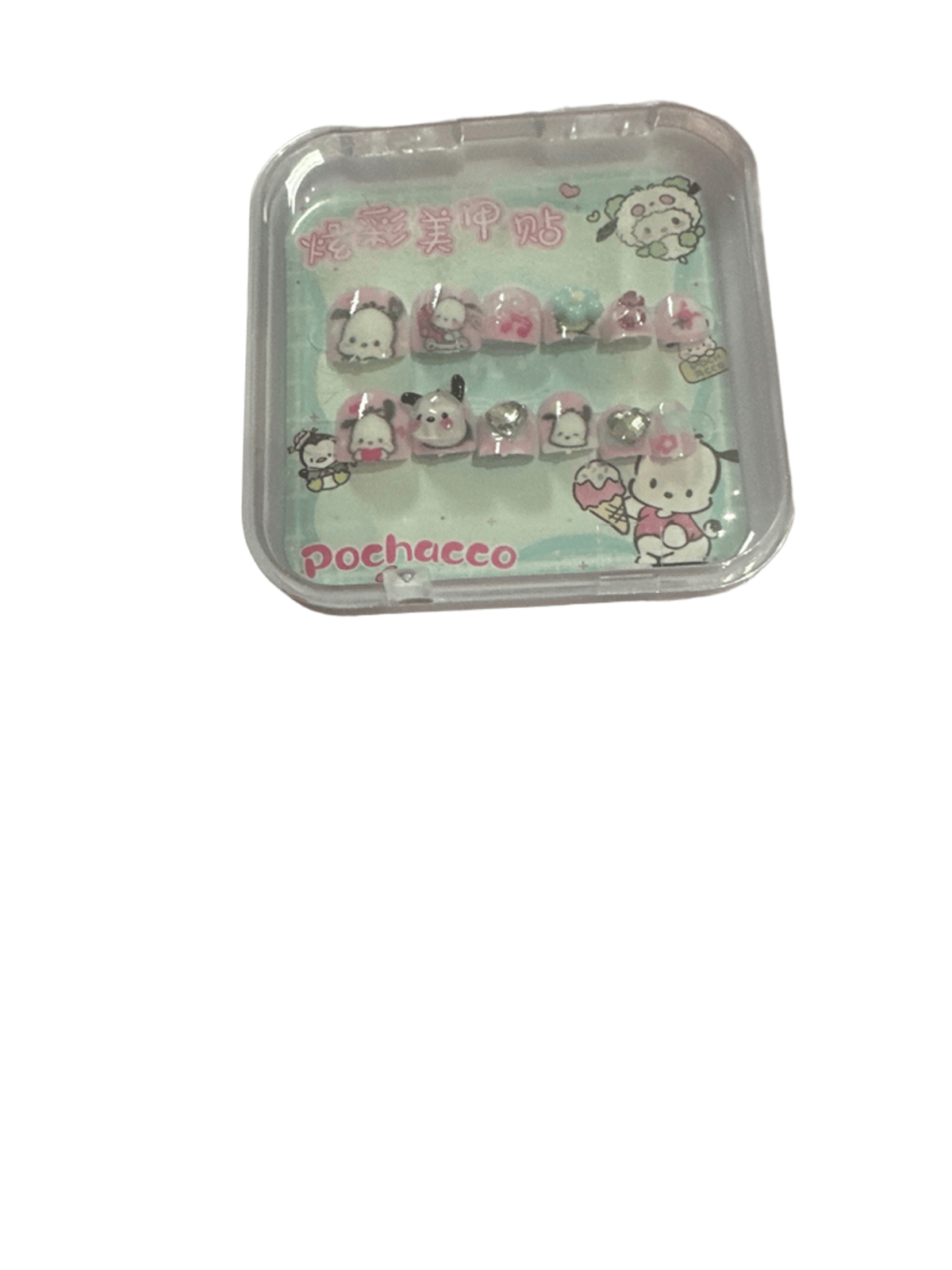 Sanrio Pochacco Press-On Nails Set with Charms, Pink