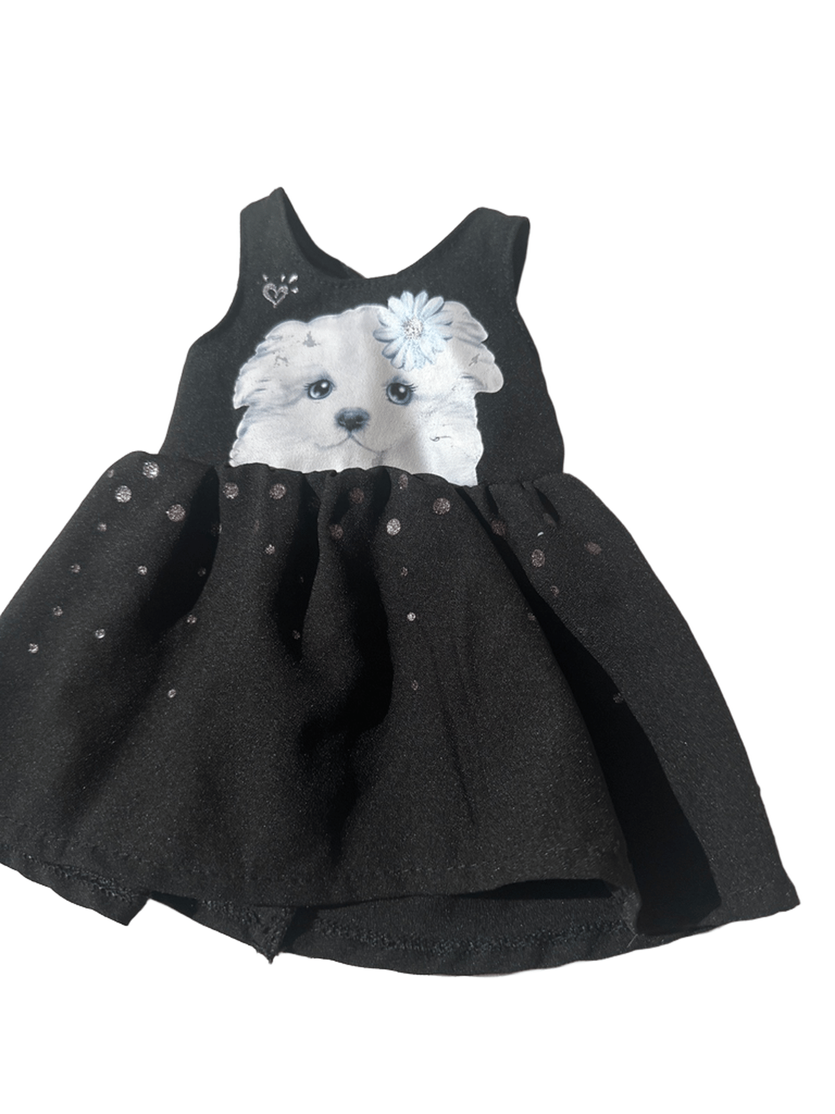 Doll Dress Black Glitter Dot Puppy Graphic Sleeveless