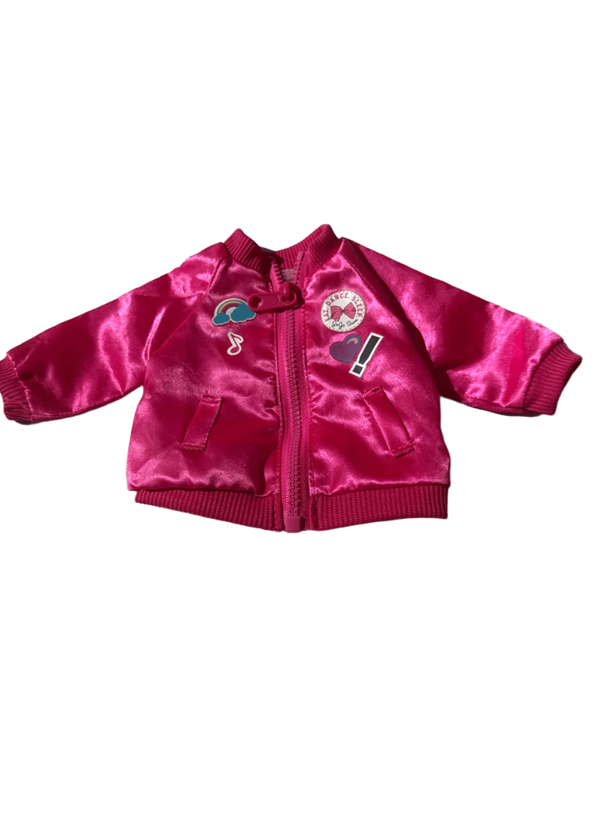 JoJo Siwa Doll Pink Satin Bomber Jacket with Patches