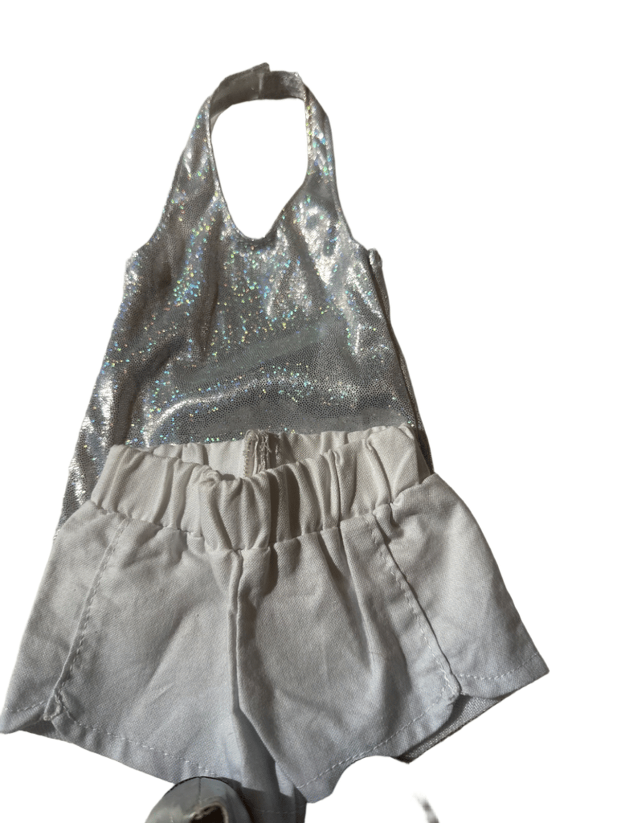 Doll Clothes Sparkle Halter Romper with Silver Shoes